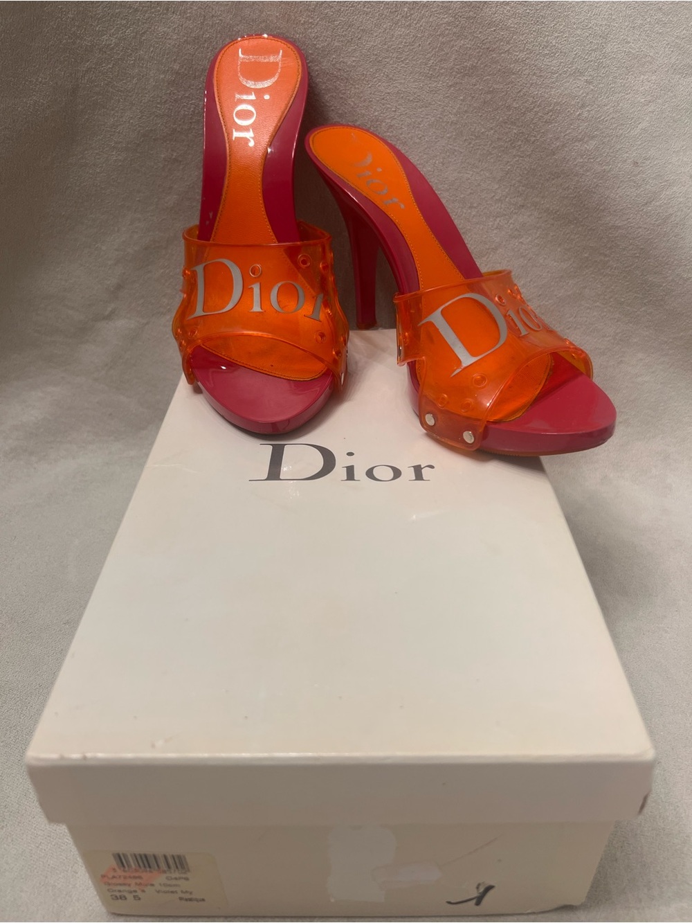 Christian Dior Orange and Pink Vintage Mules/ Slide Sandals